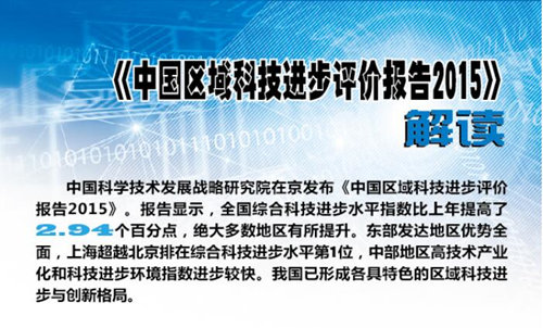 《中国区域科技进步评价报告2015》发布