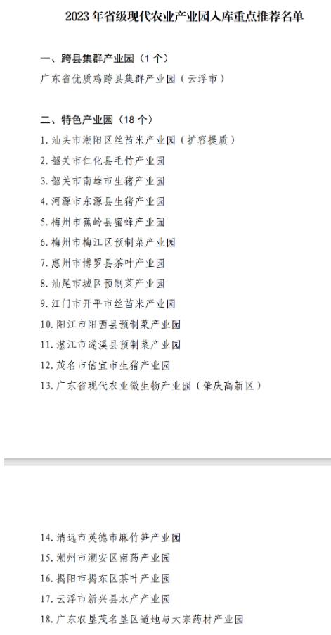 农业政策 | 广东省 关于2023年省级现代农业产业园入库重点推荐名单的公示